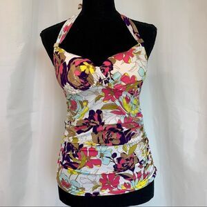 Victoria’s Secret Tankini floral white gold hardware Sz S/34D NWOT